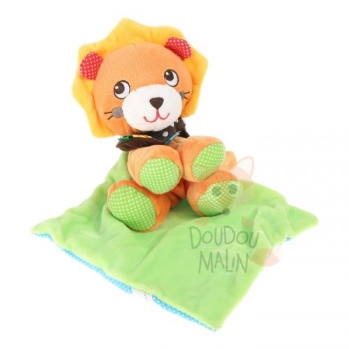  chouchou lion avec mouchoir orange jaune bleu vert bandana marron 